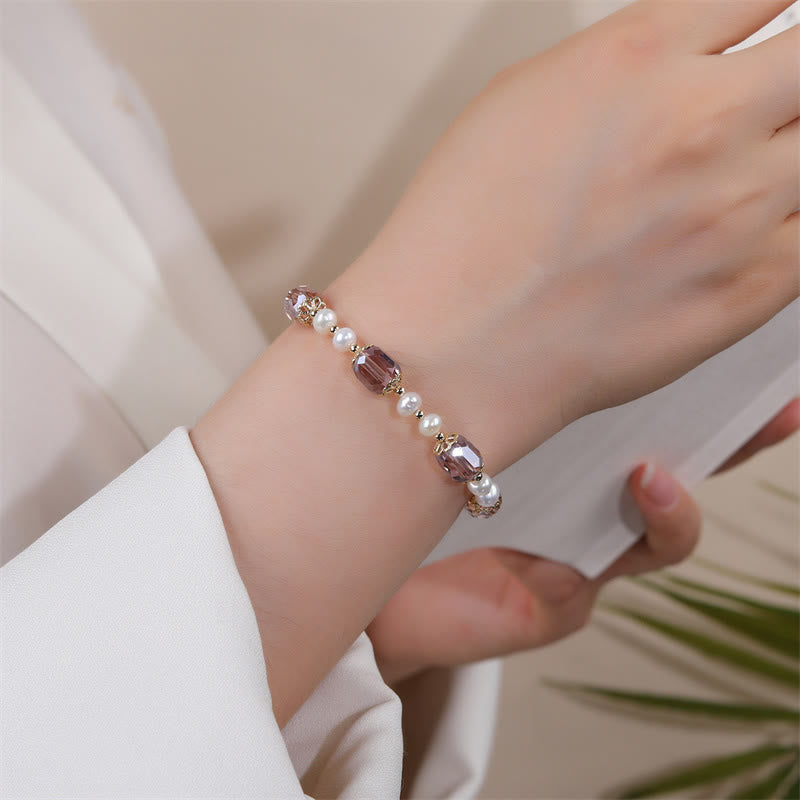 Wear FengShui Natural Amethyst Pearl Peace Healing Chain Bracelet