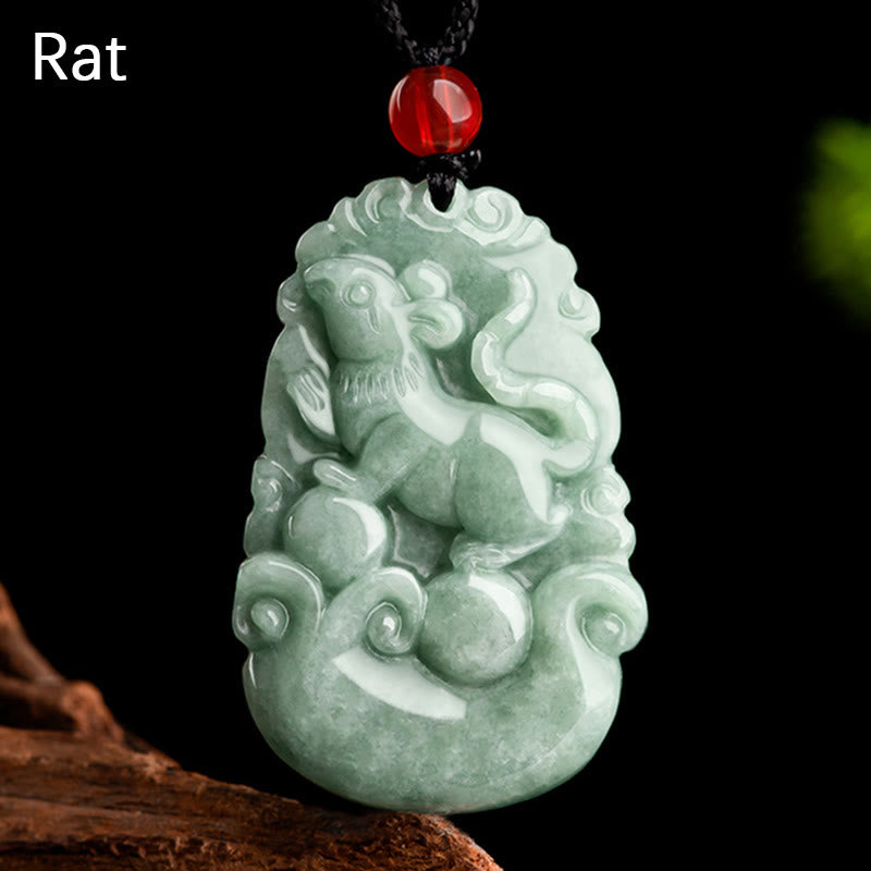 Wear FengShui Natural Green Jade 12 Chinese Zodiac Luck Prosperity Necklace Pendant
