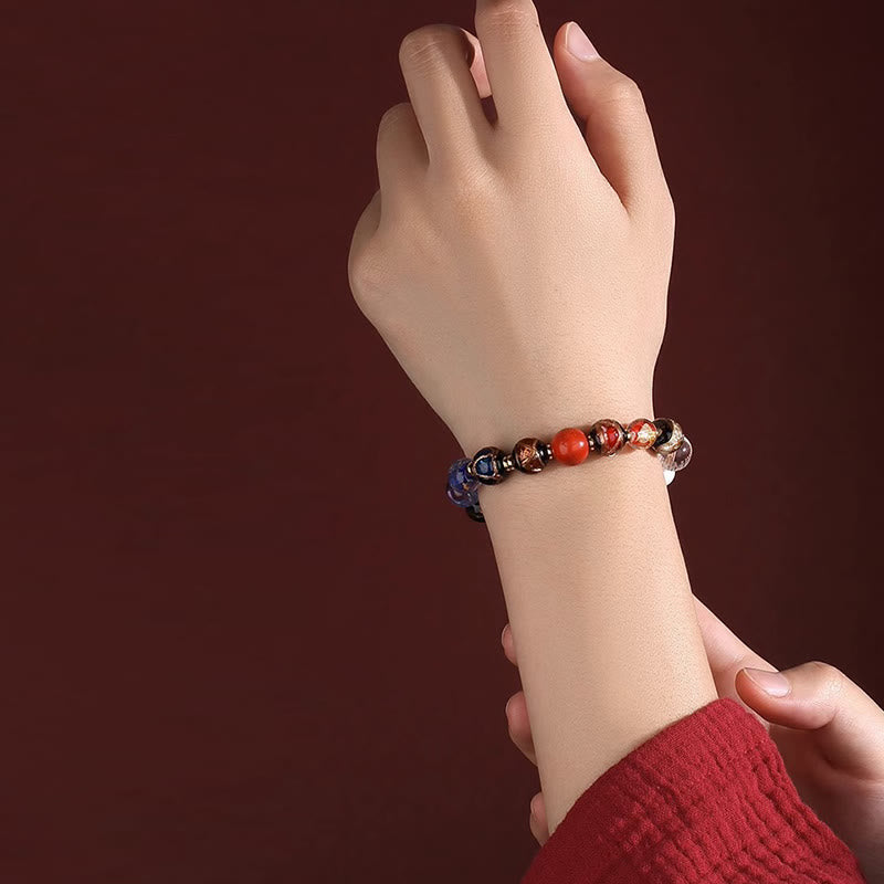 Wear FengShui Tibetan Colorful Incense Ash Liuli Glass Bead Om Mani Padme Hum Dorje Vajra 18 Beads Wrist Mala