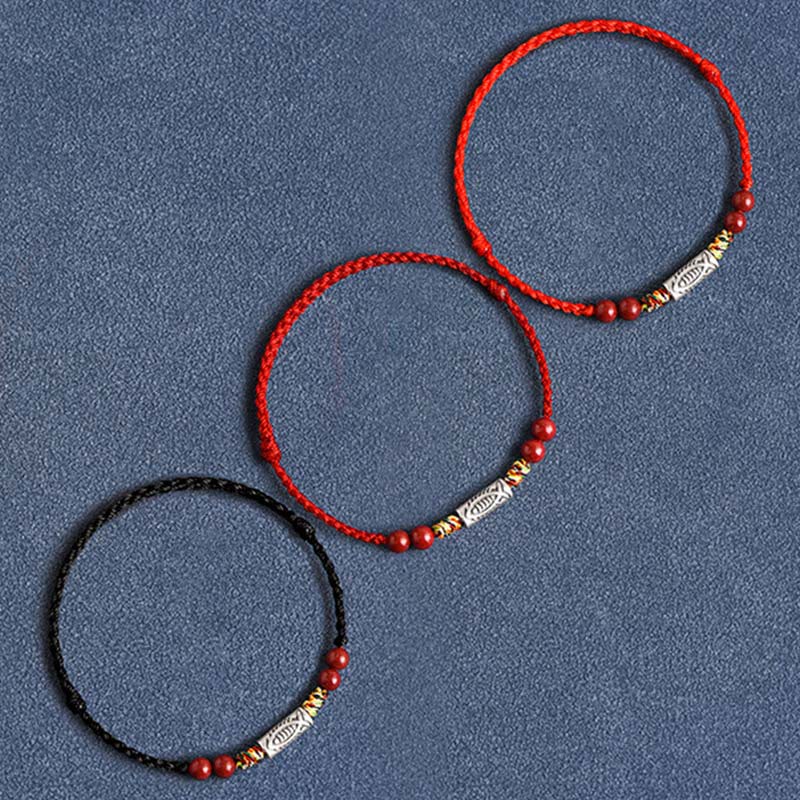 Wear FengShui 925 Sterling Silver Koi Fish Cinnabar Bead Wealth Handcrafted Braided Bracelet Anklet