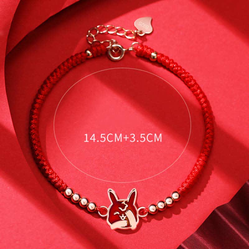 Wear FengShui 925 Sterling Silver Chinese Zodiac Luck Faith Discolor Red String Bracelet
