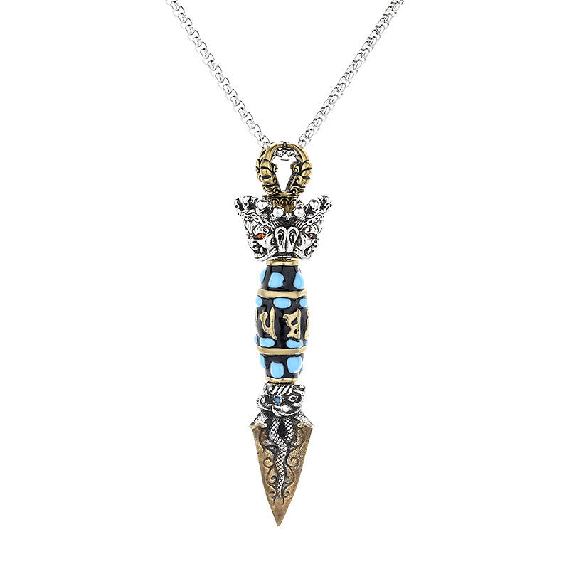 Wear FengShui Tibet Om Mani Padme Hum Dzi Bead Dorje Vajra Pattern Wealth Rotatable Necklace Pendant