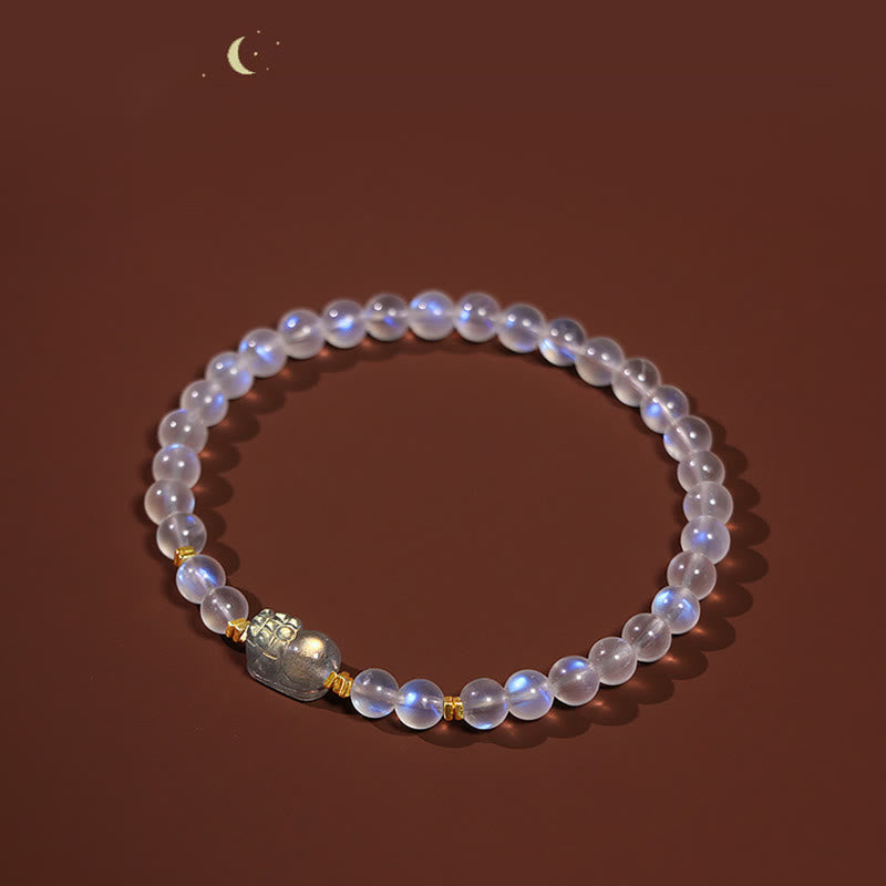 Wear FengShui 925 Sterling Silver Plated Gold Natural Moonstone PiXiu Healing Bracelet