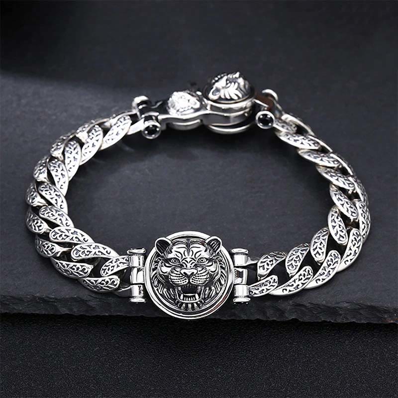 Wear FengShui Tiger Tang Dynasty Flower Design Engraved Luck Energy Bracelet