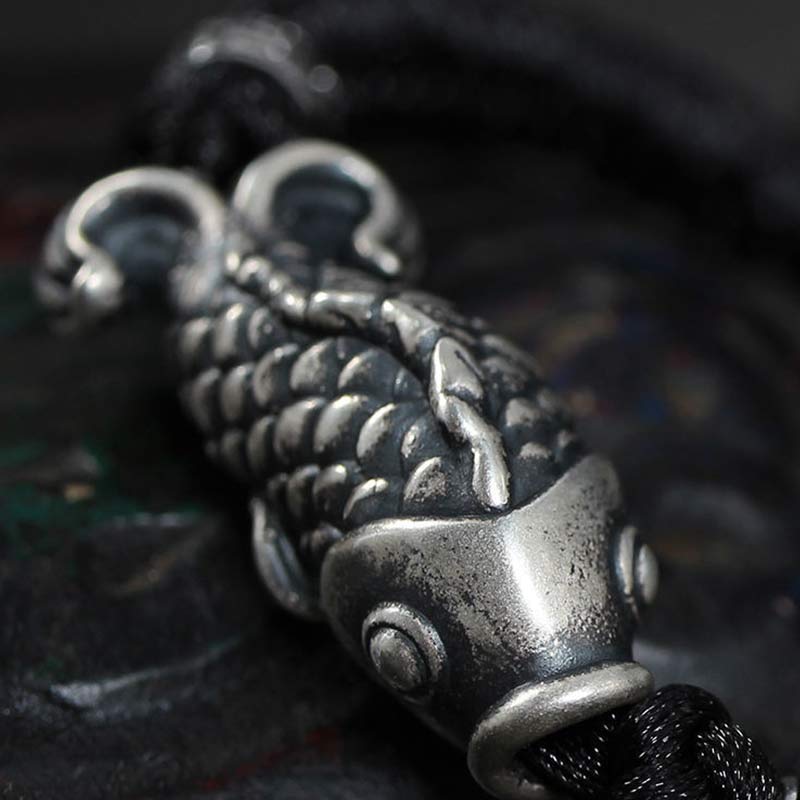 Wear FengShui Silver Luck Koi Fish Braided String Bracelet