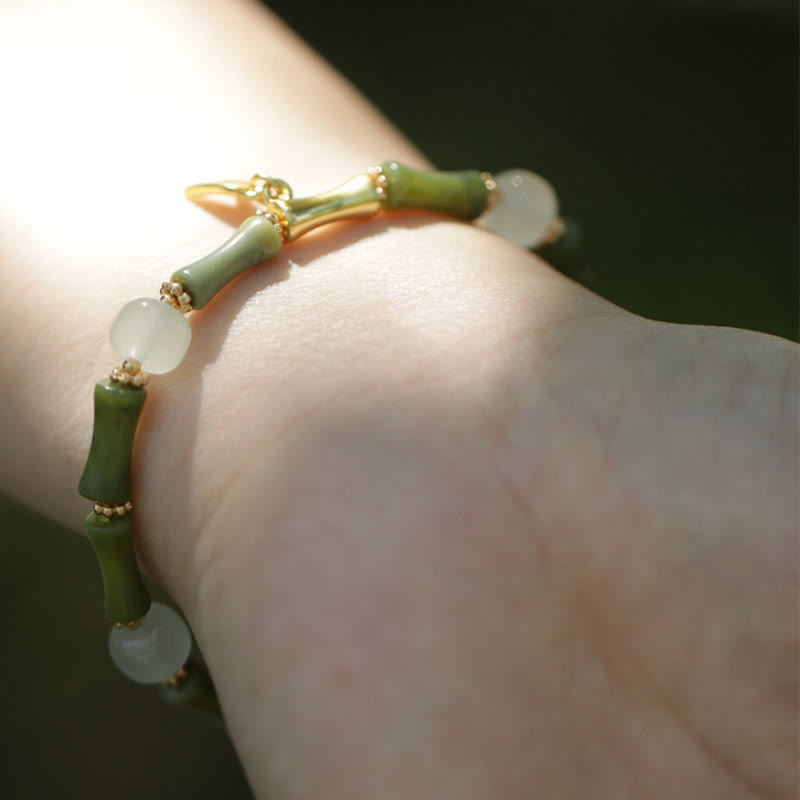 Wear FengShui Green Bamboo Jade Lily of the Valley Wealth Bracelet