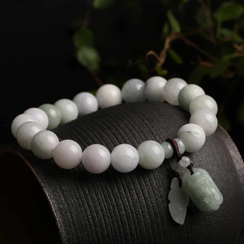 Wear FengShui Natural Jade Pi Xiu Buddha Gourd Apple Success Bracelet
