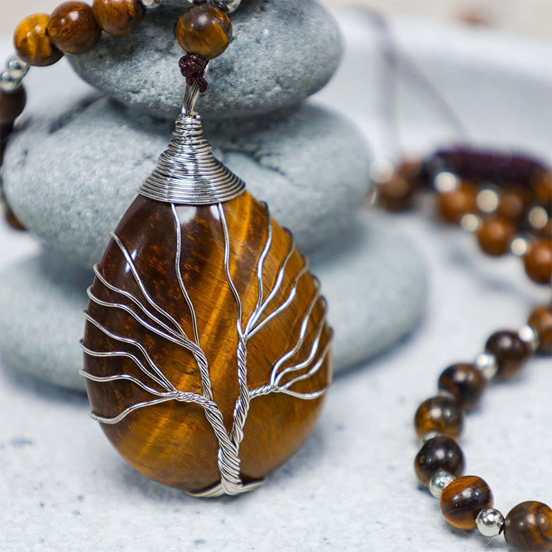 Wear FengShui Natural Tiger Eye Strength Beaded Pendant Necklace