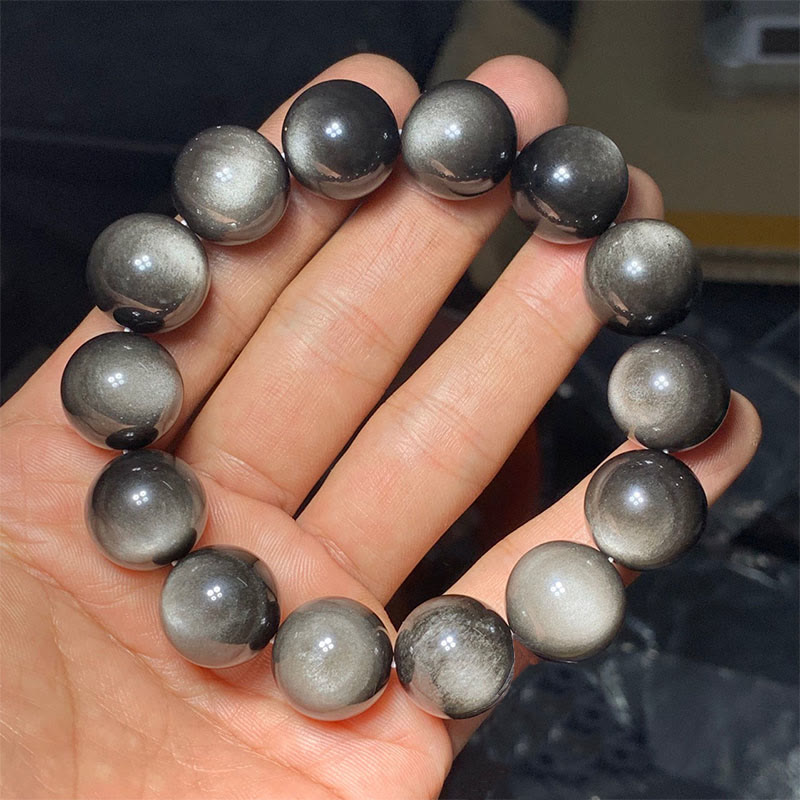 Wear FengShui Natural Silver Sheen Obsidian Soothing Protection Bracelet