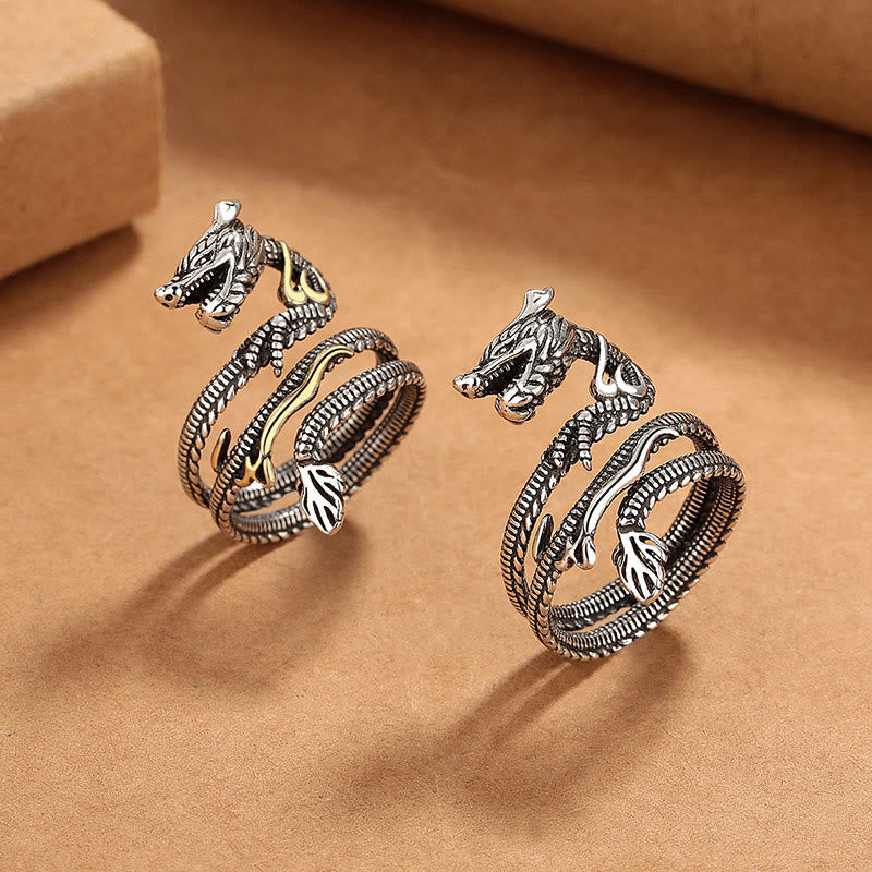Wear FengShui Vintage Dragon Pattern Copper Strength Ring