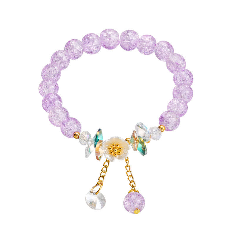 Wear FengShui Simple Design Flower Charm Glass Bead Bracelet