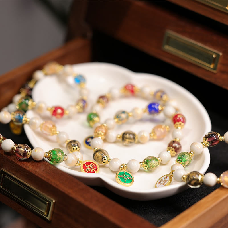 Wear FengShui Tibetan Five God Of Wealth Fortune Liuli Glass Bead Incense Ash Porcelain Bead Charm Bracelet