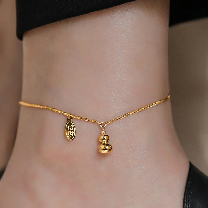 Wear FengShui 18k Gold Plated Copper Lucky Gourd Design Wealth Buckle Anklet