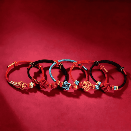 Handmade Red String Couple Bracelet with Lovers’ Knot – Zodiac Year Good-Luck Charm