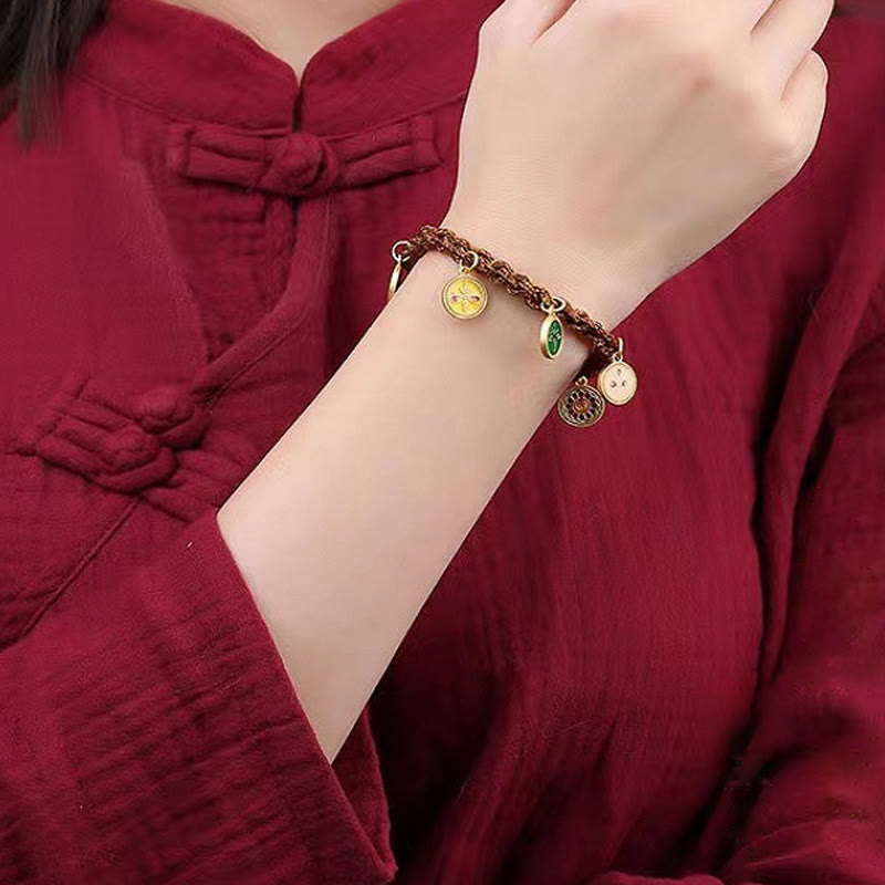 Wear FengShui Tibetan Five God Of Wealth Thangka Luck Braid String Bracelet