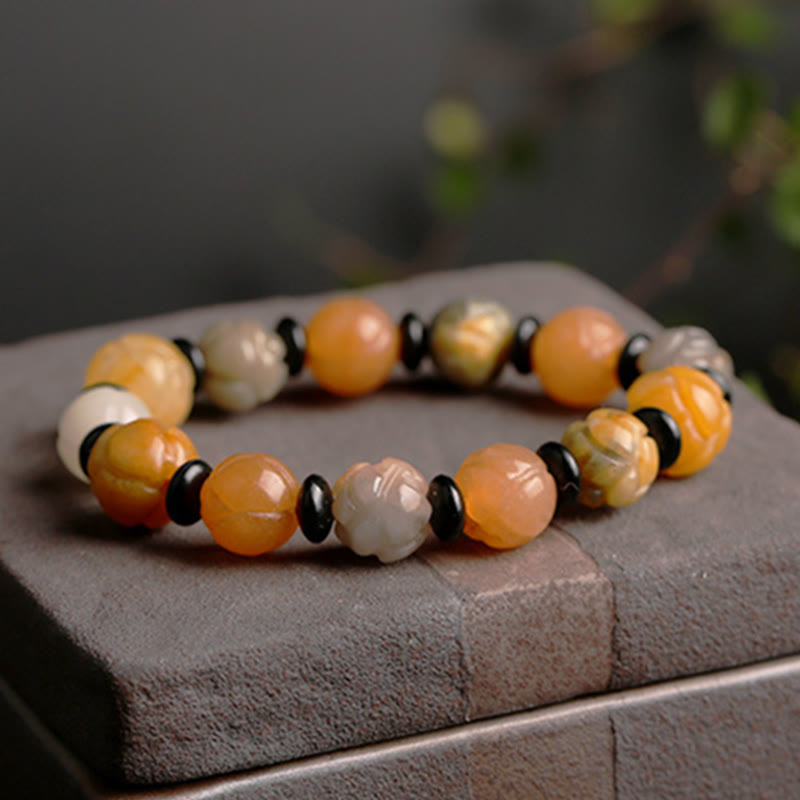 Wear FengShui Golden Silk Jade Lotus Wealth Luck Bracelet