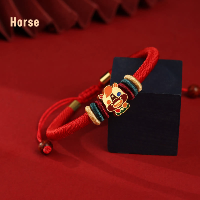 Wear FengShui Handmade 925 Sterling Silver Year of the Dragon Cute Chinese Zodiac Luck Braided Red Bracelet
