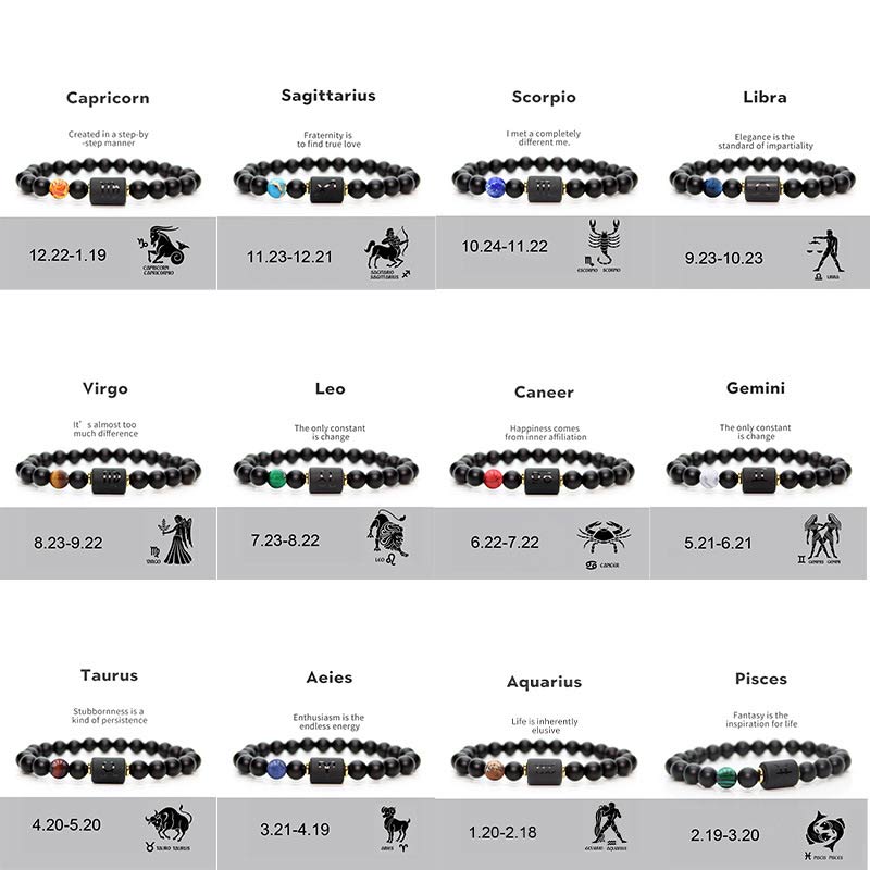 Wear FengShui 12  Constellations of the Zodiac Black Onyx Adjustable Bracelet
