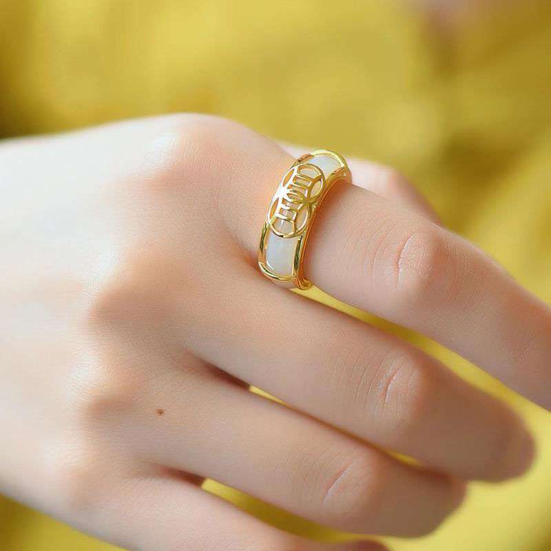 Wear FengShui White Jade Luck Ring Necklace