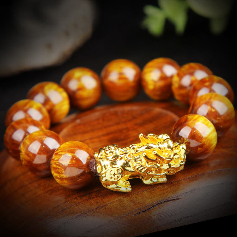 Wear FengShui Lucky Golden Tiger Eye Abundant Pixiu Bracelet