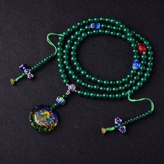 Wear FengShui 108 Mala Beads Natural Green Agate Bodhisattva Green Tara Manifestation Charm Bracelet