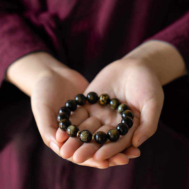 Wear FengShui Chinese Zodiac Natal Buddha Gold Sheen Obsidian Wealth Protection Bracelet