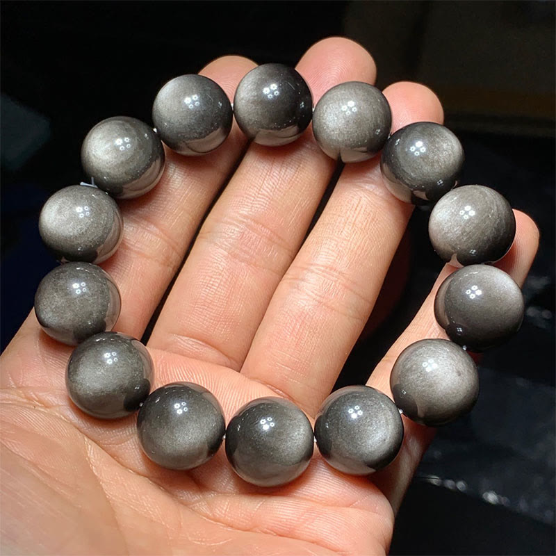 Wear FengShui Natural Silver Sheen Obsidian Soothing Protection Bracelet