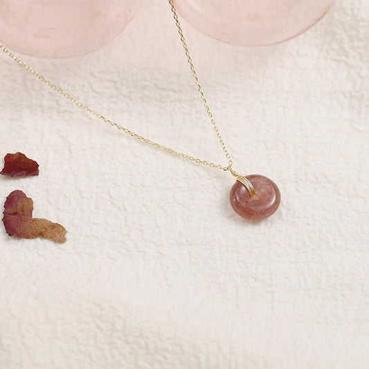 Wear FengShui 925 Sterling Silver Strawberry Quartz Healing Positive Necklace