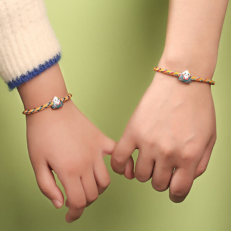Wear FengShui 925 Sterling Silver Dragon Boat Festival Zongzi Pattern Luck Handmade Multicolored Rope Child Adult Bracelet