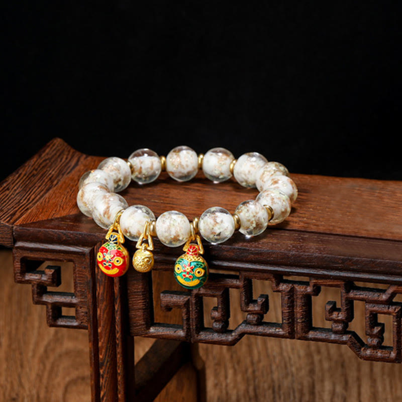 Wear FengShui Gold Swallowing Beast Family Charm Luminous Fluorescent Liuli Glass Bead Success Bracelet