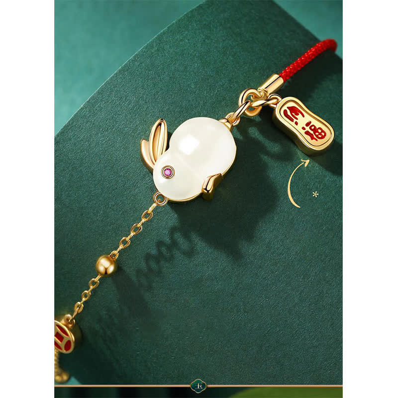 Wear FengShui Year of the Rabbit White Jade Happiness Red String Chain Bracelet