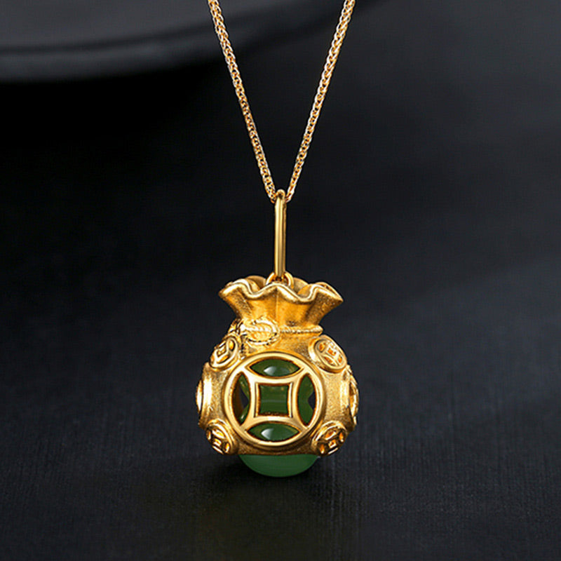 Wear FengShui  Auspicious Feng Shui Money Bag Jade Pendant Necklace