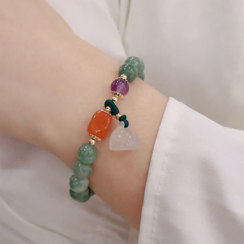 Wear FengShui Cyan Jade Lotus Pumpkin Wish Peace Buckle Amethyst Crystal Healing Bracelet
