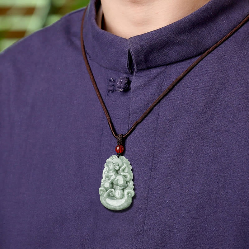 Wear FengShui Natural Green Jade 12 Chinese Zodiac Luck Prosperity Necklace Pendant