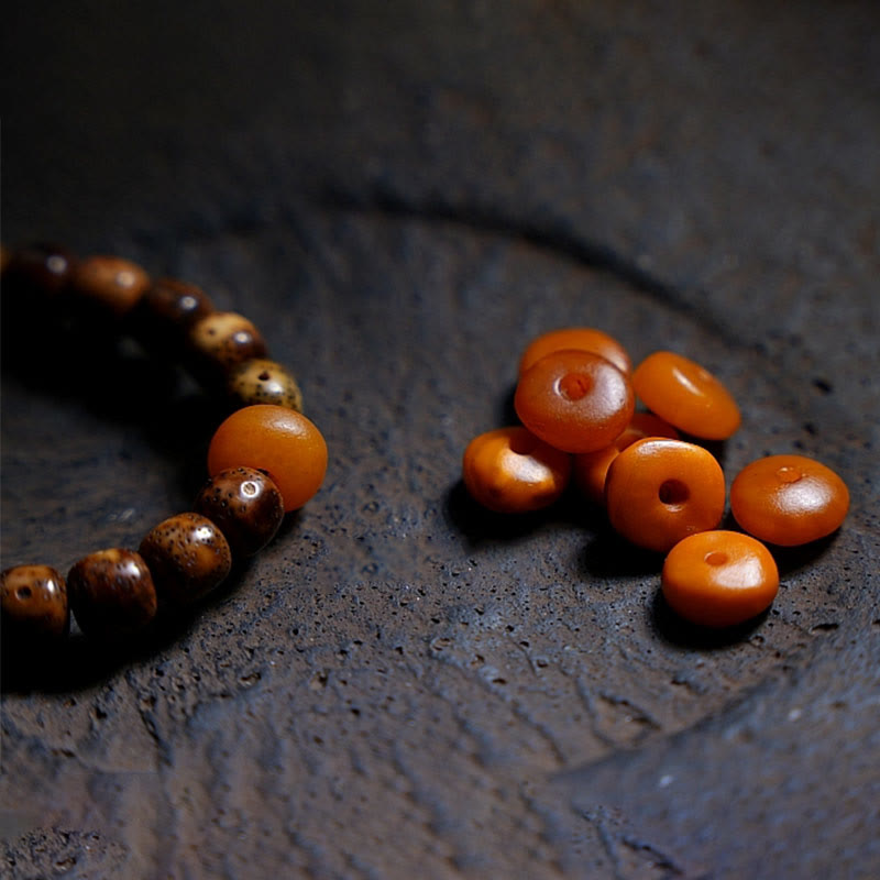 Wear FengShui Tibetan Bodhi Seed Amber Dzi Bead Agate Zakiram Goddess of Wealth Beads Triple Wrap Bracelet