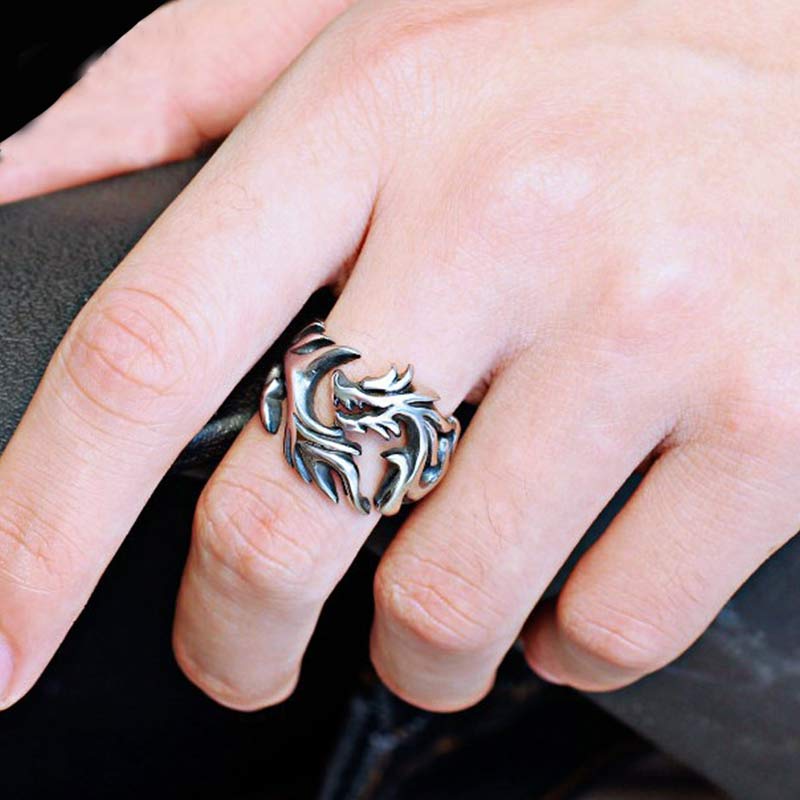 Wear FengShui Dragon Pattern Protection Strength Adjustable Ring