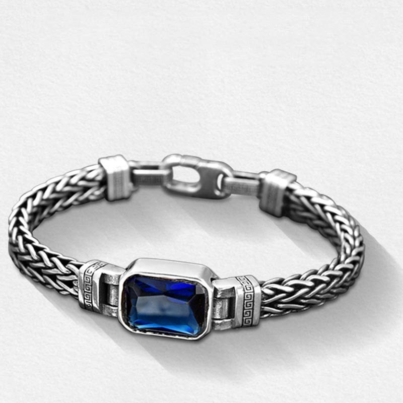 Wear FengShui Retro Blue Acrylic Dragon Keel Braided Design Healing Wealth Buckle Bracelet