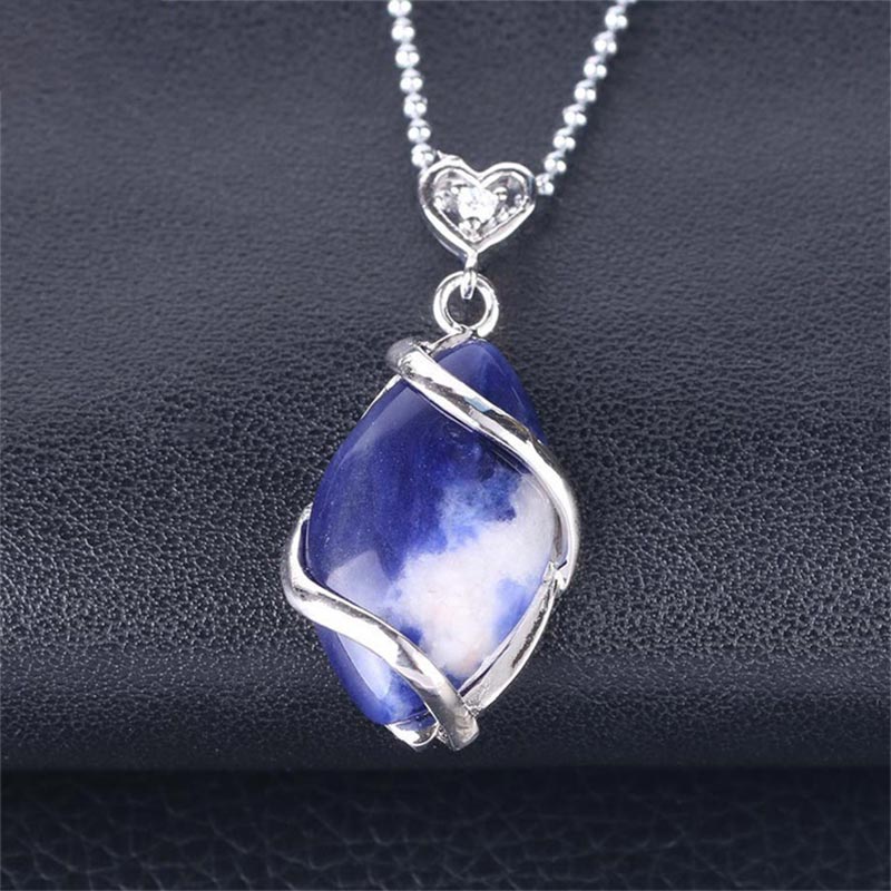 Wear FengShui Marquise Pattern Natural Crystal Stone Charm Necklace Pendant