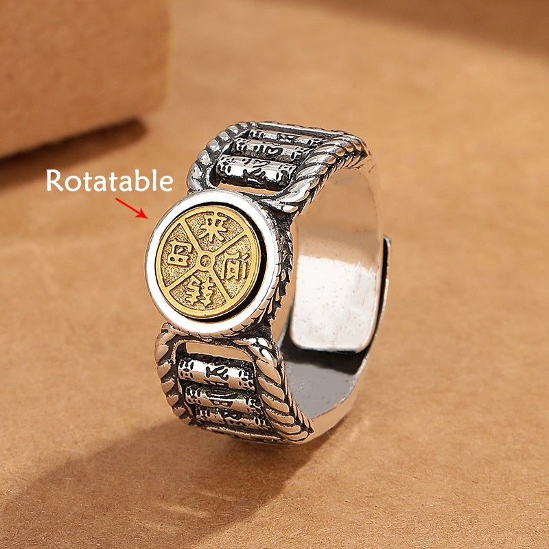Wear FengShui Tibetan Om Mani Padme Hum Carved Design Copper Coin Purity Rotatable Ring