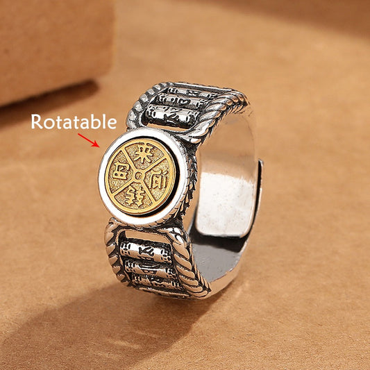 Wear FengShui Tibetan Om Mani Padme Hum Carved Design Copper Coin Purity Rotatable Ring