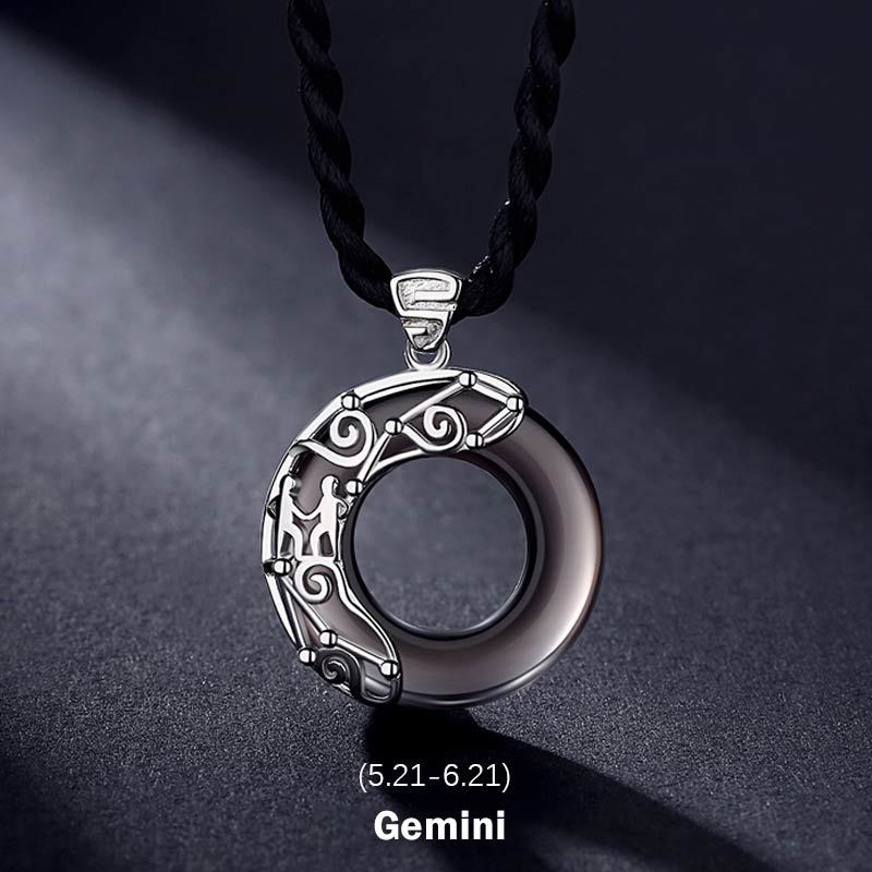 Wear FengShui 12 Constellations of the Zodiac Ice Obsidian Blessing Round Pendant Necklace