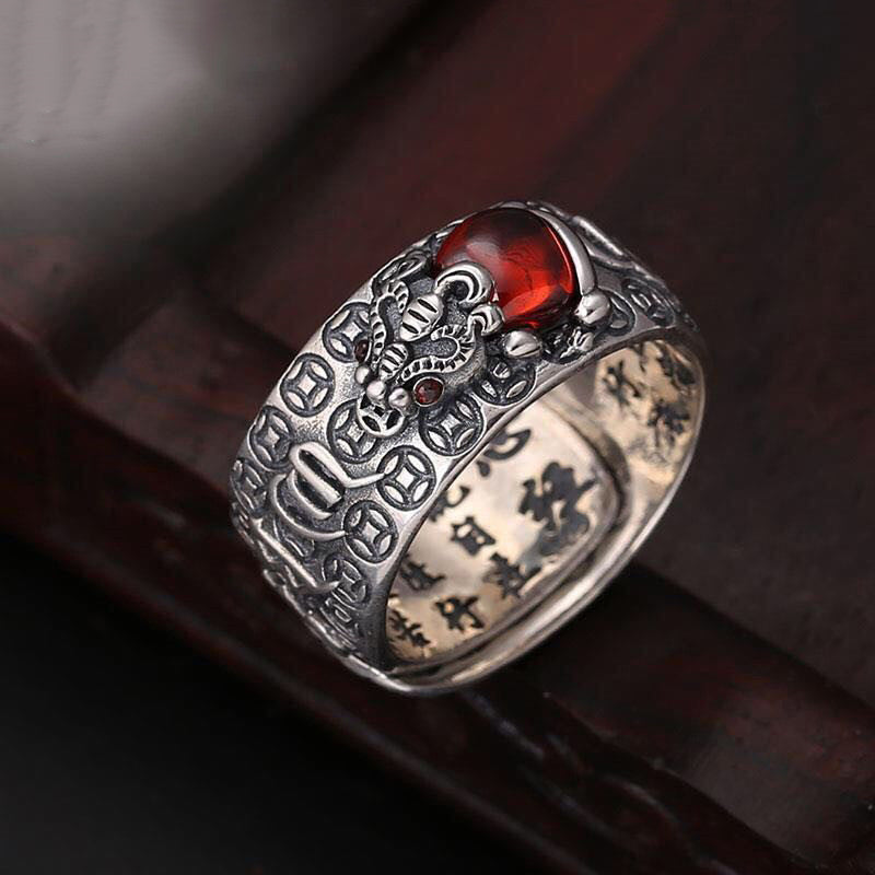 Wear FengShui Genstone PiXiu Feng Shui Frog Vajra Dorje Heart Sutra Wealth Adjustable Ring