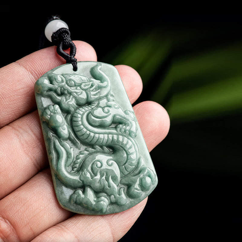 Wear FengShui Year of the Dragon Chinese Zodiac Dragon Jade Success Amulet Necklace Pendant