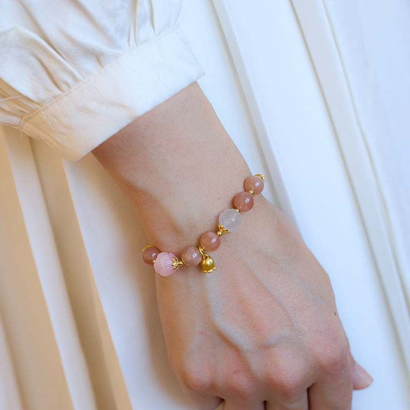 Wear FengShui Sun Stone Golden Silk Jade Lily of the Valley Charm Positive Bracelet Bangle