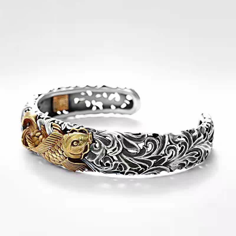 Wear FengShui Koi Fish Grass Pattern Prosperity Wealth Bracelet Bangle