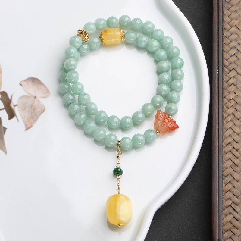 Wear FengShui 925 Sterling Silver Natural Jade Amber Butterfly Luck Abundance Bracelet