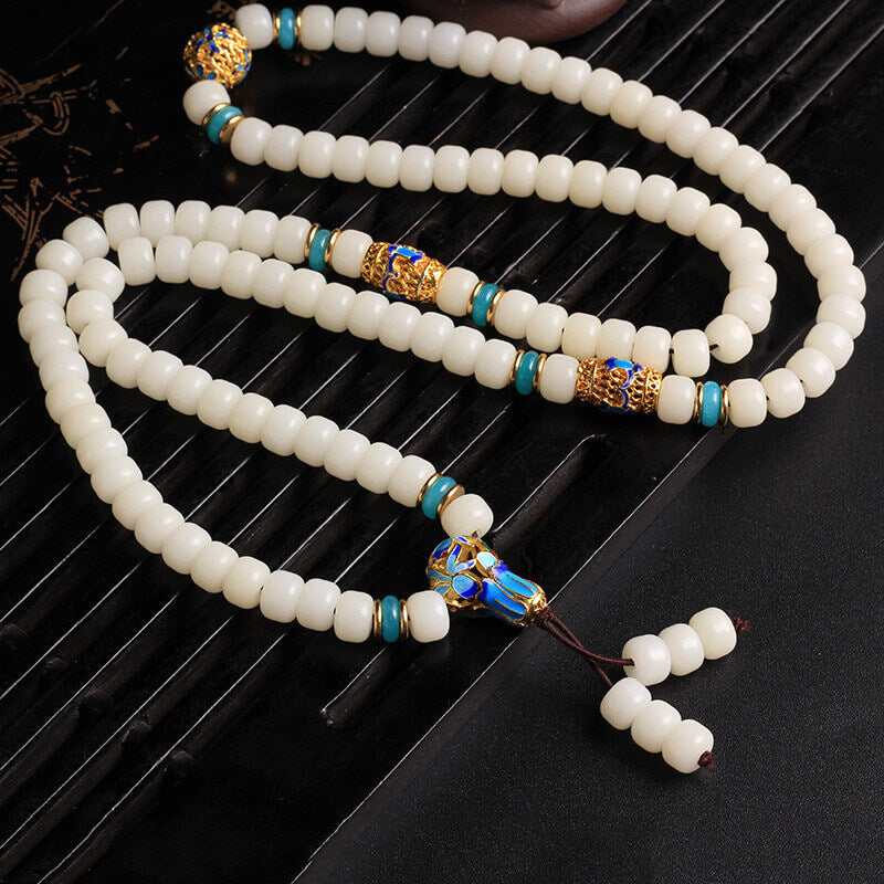 Wear FengShui Natural White Bodhi Seed Mala 108 Beads Wealth Bracelet
