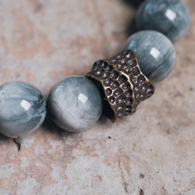 Wear FengShui Eagle's Eye Stone Ebony Wood Copper Confidence Couple Bracelet