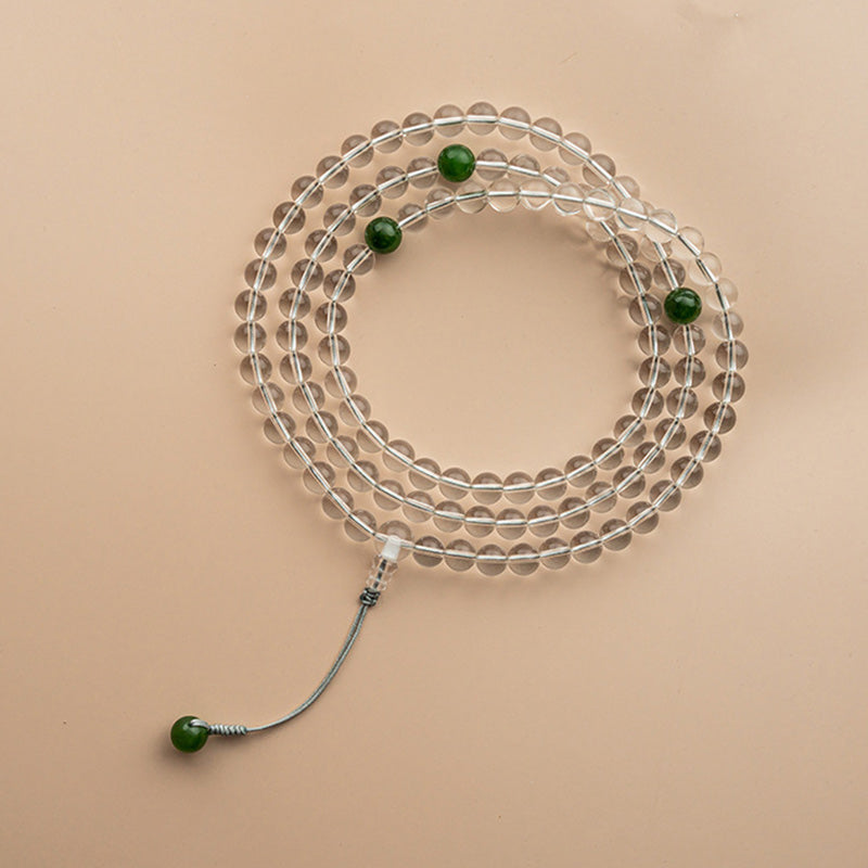 Wear FengShui 108 Beads White Crystal Jade Meditation Bracelet Mala