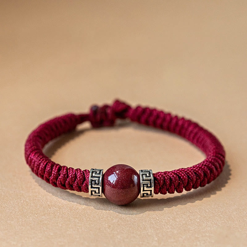 Wear FengShui 925 Sterling Silver Natural Cinnabar Bead Calm Handmade Braided String Bracelet